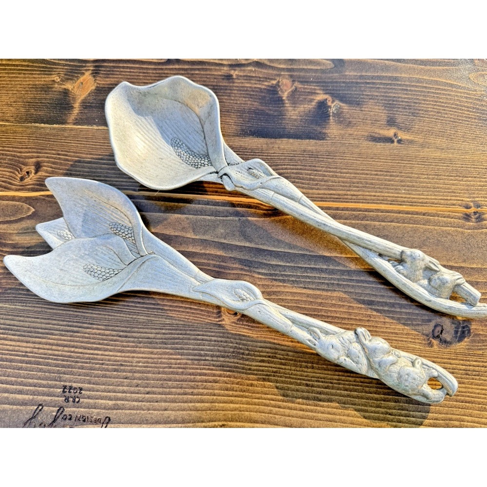 Arthur Court Bunny Rabbit Salad Serving Set Spoon‎ Fork Aluminum Vintage 1991